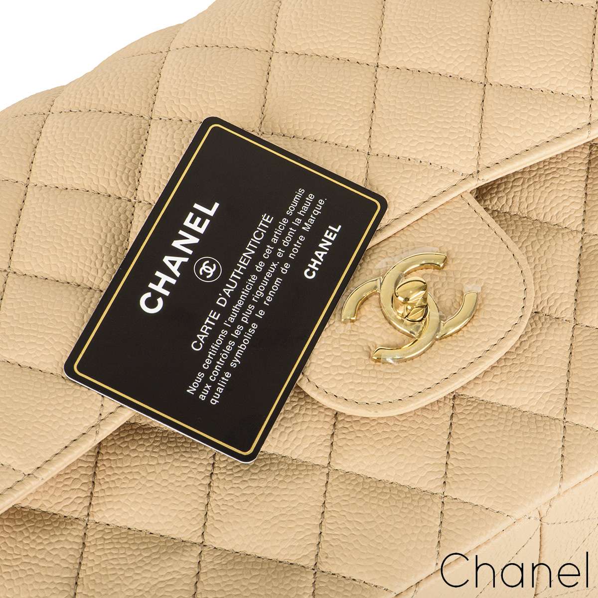 Chanel Beige Caviar Jumbo Classic Double Flap Bag